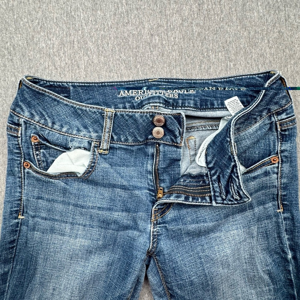 American Eagle Artist Flare Low Rise Jeans Blue Super Stretch Sz 8 30x31 Western - Picture 6 of 16